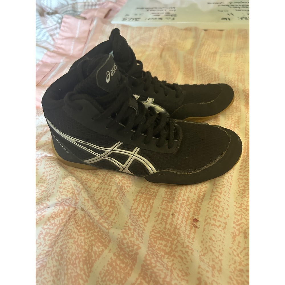 Asics Matflex Kids Wrestling Shoes Black Silver C545N Size K13 High Top Sneakers